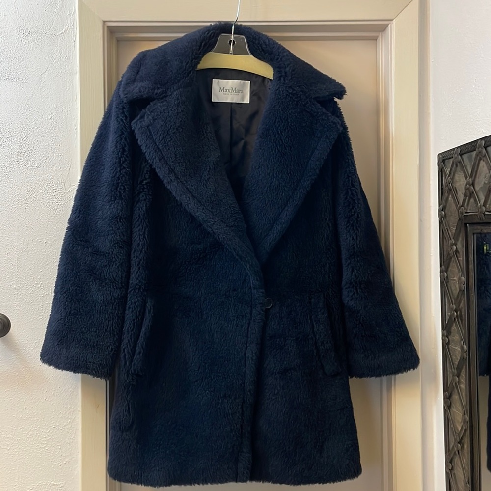Max Mara Navy Wool Alpaca Coat Sz 8 US